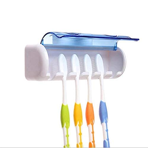 Prostuff.in® Plastic 1 Pcs Easily Wall Mounted 5 Toothbrush Holder Storage with Dust Proof Cover Holder for Bathroom Multicolor 1