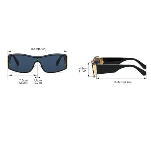 Lunettes de soleil de luxe monobloc mixtes or et noir style sans monture - 6