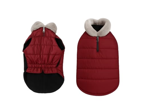 Image of The Pets Company Dog Winter Coat Jacket, Clothes, Windproof, Waterproof, Light Weight, Washable, Ultra Warm Thick Fleece Lined Dog Vest for Cold Weather Protection, (Maroon, X-Large - 28 Inch)