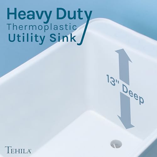 Image of White Space Saver Utility Sink by JS Jackson Supplies, Freestanding Tehila Space Saving Laundry Tub, Chrome Gooseneck Faucet with Side Sprayer