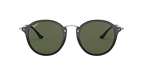Ray-Ban RB2447F Fleck Asian Fit Round Sunglasses, Black/Polarized Green, 52 mm