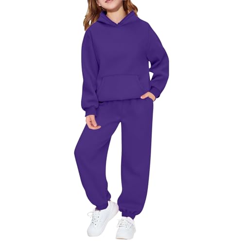 Girls 2 Piece Outfits Tracksuit Long Sleeve Hooded Sweatshirt and Sweatpants Joggers Set with Pockets