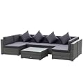 Outsunny 7-Piece Patio Furniture Sets PE Rattan Sectional Sofa Set Outdoor Conversation Set w/Acacia Top Coffee Table & Cushion for Garden, Backyard, Grey