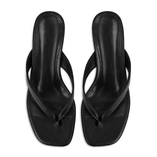 Image of Dsevht Kitten Heels for Women Jelly Square Open Toe Sandals Flip Flop Heel Summer Low Heeled Thong Sandals