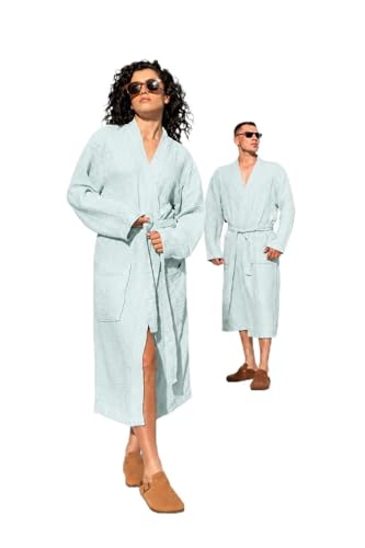 Image of Muslin Unisex Bathrobe Women & Men, 100% Cotton Kimono Lightweight Robe | Long Robes Soft, Absorbent, Spa robes