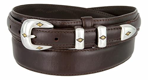 Image of Silver Mirror Buckle Oil Tanned Genuine Leather Western Ranger Belt 1-3 /8 inch(35mm) Taper to 3 /4 inch(19mm) Wide-Multiple choices