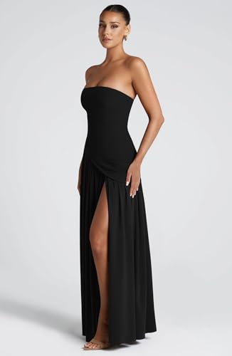 Image of Memoriesea Women's Elegant Strapless High Split A Line Flowy Party Cocktail Maxi Dress