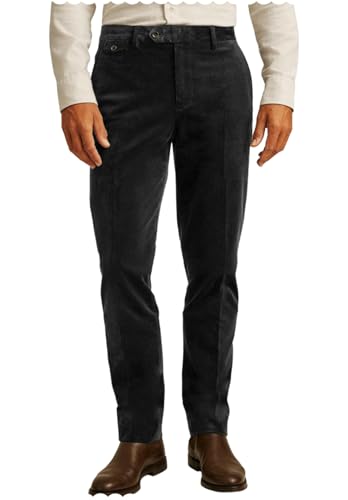 Men's Corduroy Pants Slim Fit Expandable Waist Straight Trousers for Men