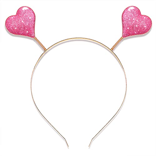boderier Valentine's Day Heart Headband Glitter Heart Metal Hair Hoop Hairband Festive Party Hair Accessories Pink