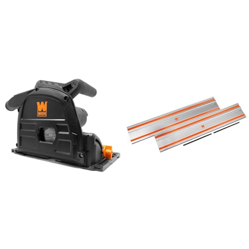 WEN CT1065 10-Amp 6.5-Inch Plunge Cut Sidewinder Circular Track Saw,Black & CT9110 110-Inch Track Saw Track Guide Rail and Adapters