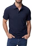 Mier Polo Shirts For Men Golf Cotton Short Sleeve Collared Casual Wear Performance Plain Shirts With 3 Buttons, Navy, L