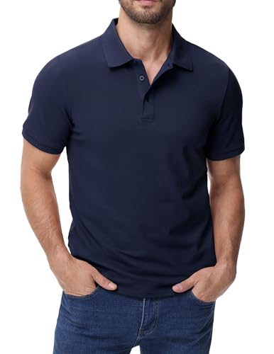 Image of MIER Men's Cotton Pique Polo Shirts, Short Sleeve Golf Work Casual Tops
