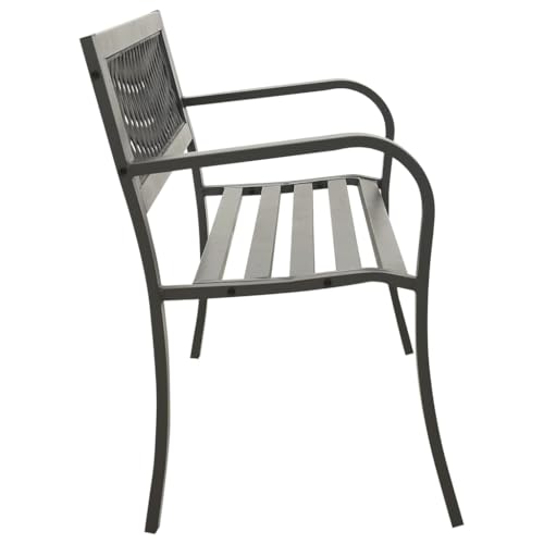 Banc de jardin robuste en acier gris avec dossier plastique confortable - 4