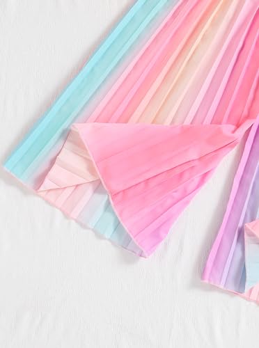 Image of Hilinker Girls Rainbow Pleated Cami Top and Wide Leg Pants Set Cute 2 Piece Summer Outfits