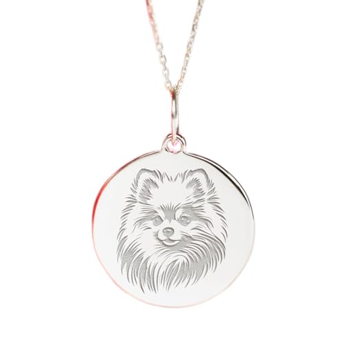 Pendentif pièce gravée chien Poméranien, le cadeau idéal en argent 925