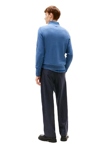Tommy Hilfiger Herren Cotton Solid Crewneck Sweater Lightweight, Available in Big & Tall Pullover, Petrol Blue Heather, L – Ansicht 4