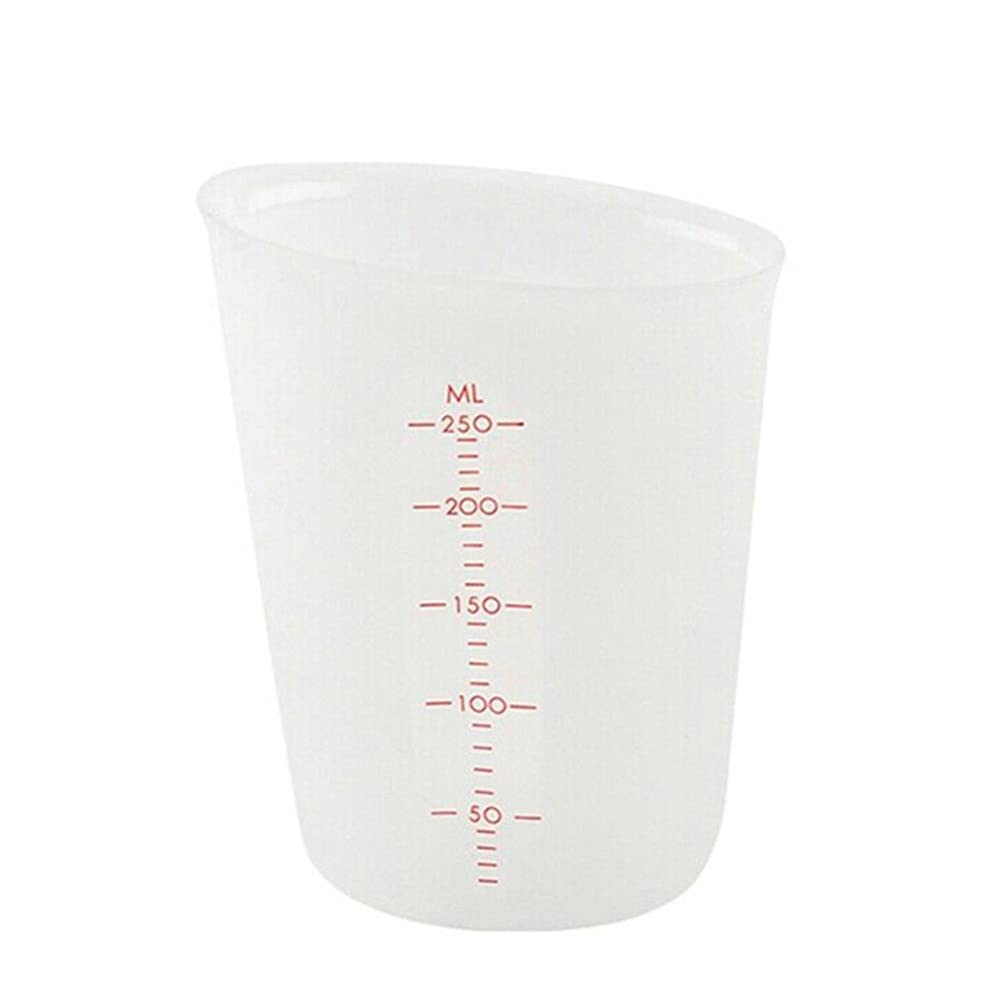 AKOAK 1 Pack Soft Silicone Measuring Cups with Marked 250ml, Flexible Extruded and Poured Double Scale Baking Cups - for Cooking, Resin Mixing, Coffee,Butter, Chocolate, or DIY Projects (White)
