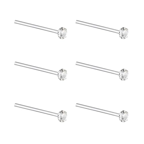 Teeny Tiny 1.5 CZ Nose Stud Sterling Silver Nose Stud Micro Diamond Nose Stud Tiny Nose Piercing 22g Straight L Shape (6 NOSE STUDS - Straight Post)