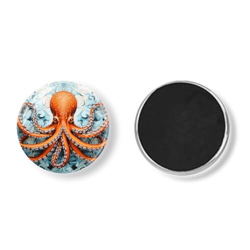 Imán de nevera redondo de vidrio con pulpo naranja miniatura 2
