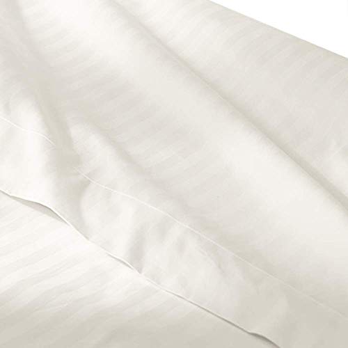WhiteCurls Hotel Luxury 1-PC Flat/Top Sheet Only King (102x108) Size 600-TC Percale Cotton - Extra Soft, Cooling Top Sheet, King Flat Sheet Only (Stripe, Ivory)