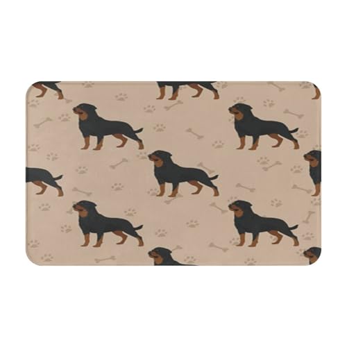 滑り止め、洗濯可能、吸水性と耐久性に フロアマット。屋内外での使用に最適。家庭、オフィス、商業スペースに最適(すべての犬ロットワイラーのパターンはカラフルで、足と骨の動物の美しい黒い品種)。