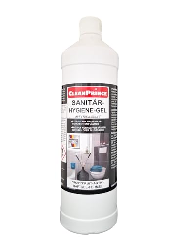 1 LITRO / 1000 ml CleanPrince Sanitarios HIGIENE GEL De Concentrado, 1:200 diluible, Potente limpiador Detergente Sanitario, elimina Cal Manchas Agua Ducha Baño WC Producto Limpieza Bañera Toilette Habitación Hotel Gastronomía Descalcificador Demostrado Sin Depósitos Suelo Ultraconcentrado para todo Superficies Plástico, Cerámica, Cromo, Vaso, resistente a los ácidos Azulejos y pintado Superficies, Sustancia Gelatinosa, Buena Adherencia, Fragancia fresca