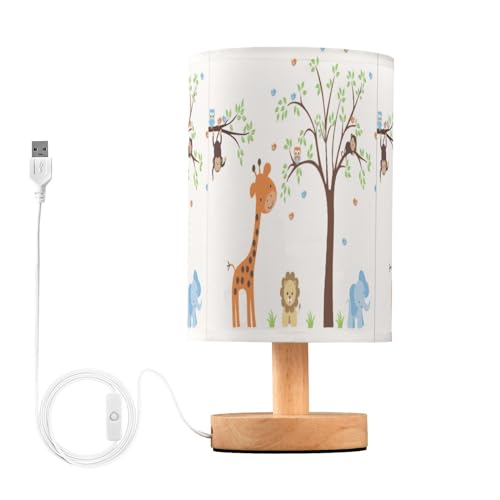 Image of SLHFPX Table Lamp for Bedroom Fits Jungle Animal Cute Pattern Table Lamps Bedside Lamp Nightstand Lamps Living Room Table Lamp with USB Port Living Room Decorative