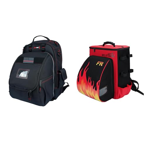 Image of MELOTOUGH Welding Tool Backpack for Tools and Helmet Extreme Gear Pack with Large Capacity Helmet Holder Luggage Storage Bag (Black & Red)