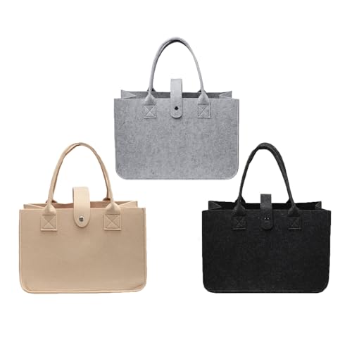 Foonary 3 bolsas de fieltro para la compra, 30 x 20 x 18 cm, plegables, de fieltro, reutilizables, para compras, trabajo, salidas, pícnic