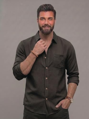 Image of NexaFlair Men's Shirt Regular Fit Solid Pattern Linen Cotton with Long Sleeve Collared Neck Standard Length and Button Down Closure Type | Mens Casual Shirts | Man's Formal Shirts