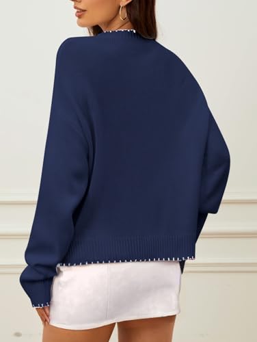 Image of Milumia Women's Bow Print Drop Shoulder Long Sleeve Sweater Crew Neck Knit Fall Tops
