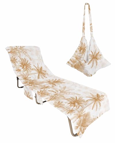 Beach Pool Patio Lounge Chaise Chair Cover Towel with Pockets,Orange Palm Tree Absorbent & Quick Dry Microfiber Towel Cover Bag Summer Travel Accessories Tropical Exotic White Banana Leaf Forest