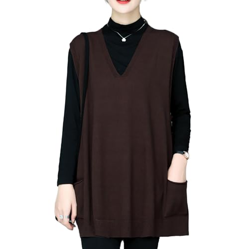 Image of jinghuiyue Women's Oversized Sweater Vest Fall V Neck Sleeveless Pullover Sweater Loose Knitted Tunic Tops with Pockets