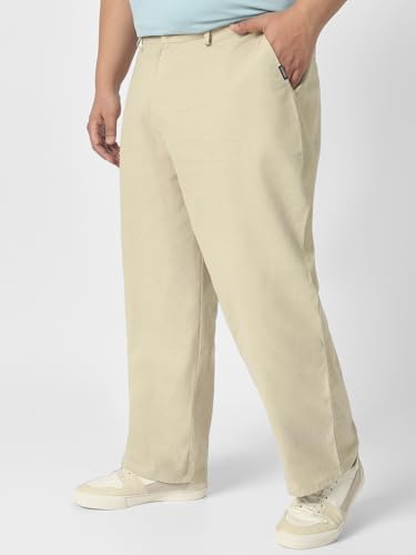 Image of Urbano Plus Men's Loose Mid Rise Baggy Fit Solid Chino Trousers Non-Stretchable