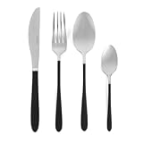 Salter BW07217 NoirSilver 16-teiliges Besteck set - Tafelsilber aus Edelstahl, Geschirrservice für 4 Personen, Enthält Messer, Gabeln, Esslöffel und Teelöffel, Besteck von Hand waschen, schwarz Griffe