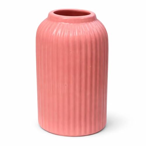 Image of SPHINX Ribbed Pipe Ceramic Vase, Flower Vase, Pampas Grass Vase, Vase for Money Plant Live Plants for Home, Office, or Gifts NO Flowers- (Glossy Pink, 6 inch)