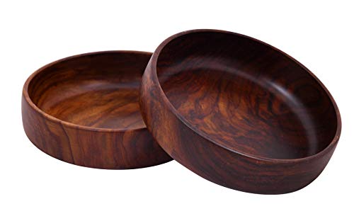 Woodenclave Handcrafted Solid Wooden Round Shape Multipurpose Serving Bowl for Breakfast Snacks Soup Serveware Salad Bowls for Home Kitchen – Set of 2