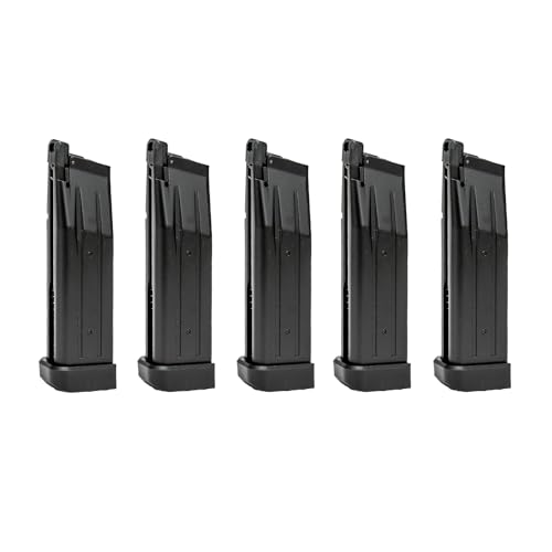 Lancer Tactical x Golden Eagle 30 Rounds Double Stack Hi-Capa 5.1 1911 Airsoft Green Gas Steel Pistol Magazine-5 Pack