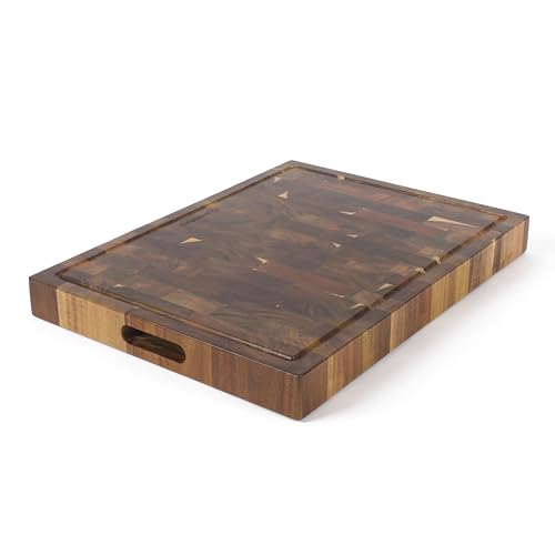 Image of Calphalon Edge Guard Cutting Board, 20 x 15-Inch End-Grain Acacia Wood Cutting Board, Extra-Large Wooden Chopping Block for Heavy-Duty Kitchen Use