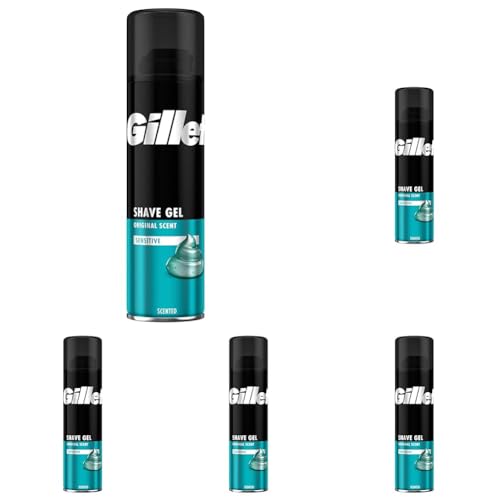 Gillette Classic Sensitive Bartpflege Rasiergel Männer (200 ml), für empfindliche Haut, Geschenk für Männer (Packung mit 5)