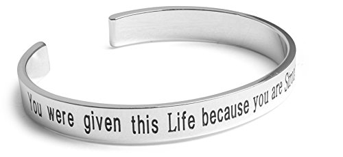 Inspirational Jewelry Bracelet – You were Given This Life, You are Strong Enough Quote – Silver Charm Wrap – Engraved Sayings for Inspiration, Motivation for Women, Men, Teens, Girls.