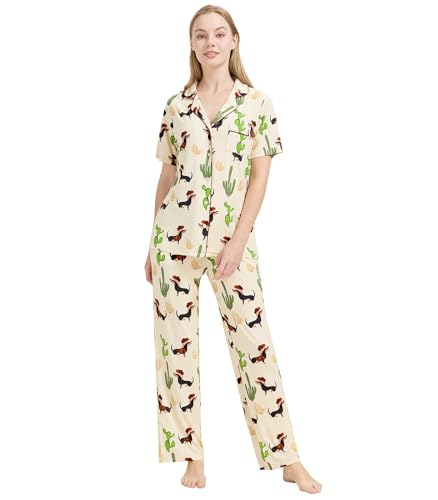 Image of WiWi Viscose from Bamboo Women's Pajamas Set Super Soft Button Down Top and Pants Sleepwear Cooling Pjs S-3X