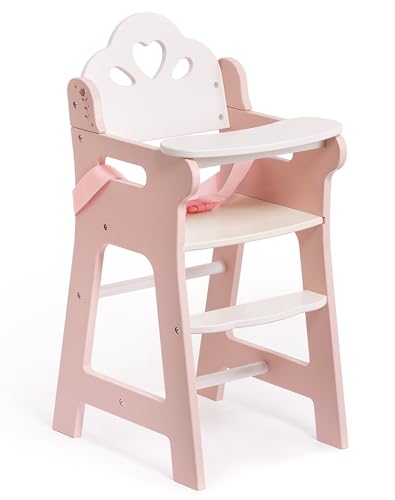 ROBUD Baby Puppe Hochstuhl Möbel für Kleinkinder zum Rollenspiel mit verstellbarem Sicherheitsgurt Tischplatte & Fußstütze geeignet für Puppen bis zu 18 Rollenspielzeug für Kinder ab 3+ (Rosa)