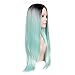 WIGER Long Straight Green Wigs for Cosplay Ombre Mint Green Hair Wig Natural Looking Two-tone Colorful Mermaid Wigs No Lace Synthetic Straight Hair for Girls