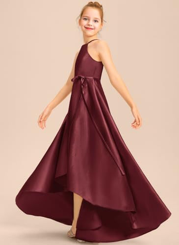 Junior Bridesmaid Dress A-Line Halter High Low Dresses Satin for Wedding Party T0544