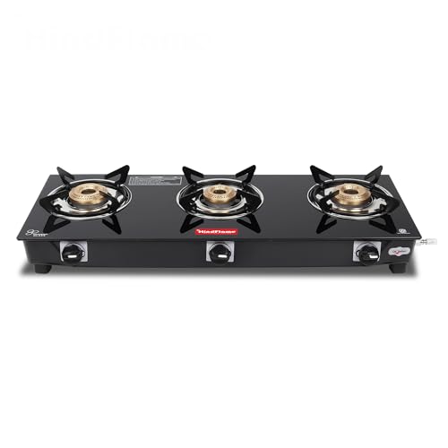 3 Burner Straightline Pixel Series Black Toughened Glass LPG Cooktop, Manual Ignition Gas Stove with 1 Year Warranty (ISI Approved) (3 Burner)