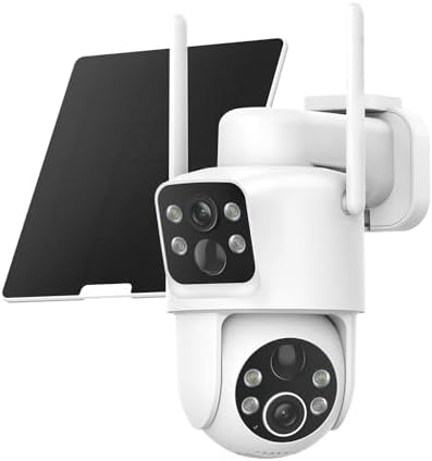 TKENPRO Dual Lens Solar Security Cameras Wireless Outdoor, 2K Full HD Video, 360° View Pan/Tilt Home Security Camera with Color Night Vision, Easy to Install, PIR Alarm, 2.4GHz WiFi