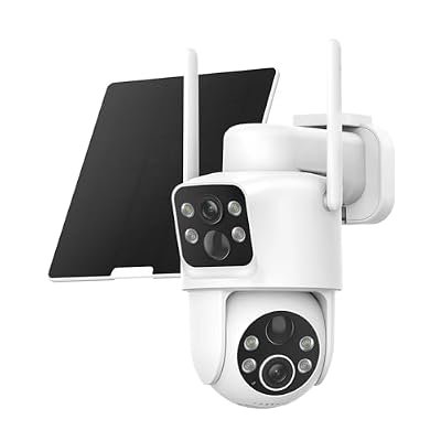 TKENPRO Dual Lens Solar Security Cameras Wireless Outdoor, 2K Full HD Video, 360° View Pan/Tilt Home Security Camera with Color Night Vision, Easy to Install, PIR Alarm, 2.4GHz WiFi