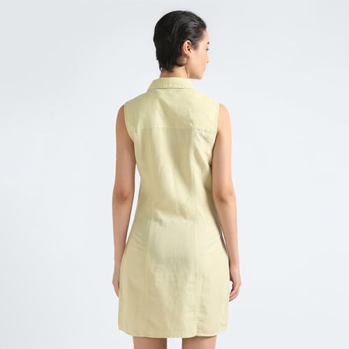 Calvin Klein Sleeveless Cotton Shirt Dress Kadın Elbise, Yeşil, S - Görsel 5