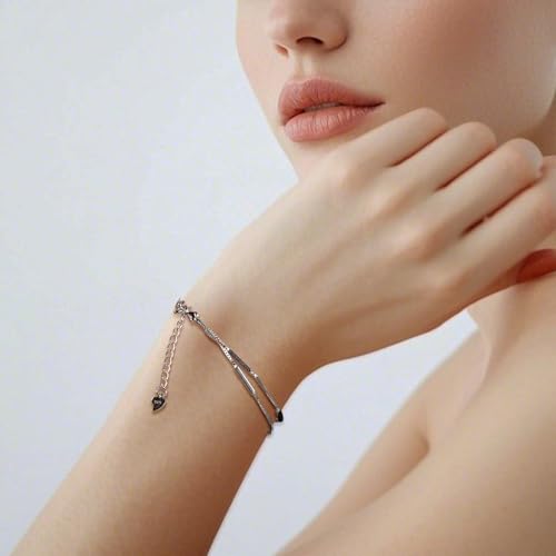 925 Sterling Silver Bracelet for Women Charm Link Chain Adjustabl Mother's Day Gift Anniversary Birthday Jewelry for Wife Girlfriend Her3